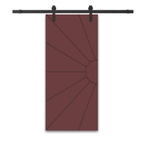 CALHOME 36 in. x 84 in. Maroon Stained Composite MDF Paneled Interior Sliding Barn Door with Hardware Kit