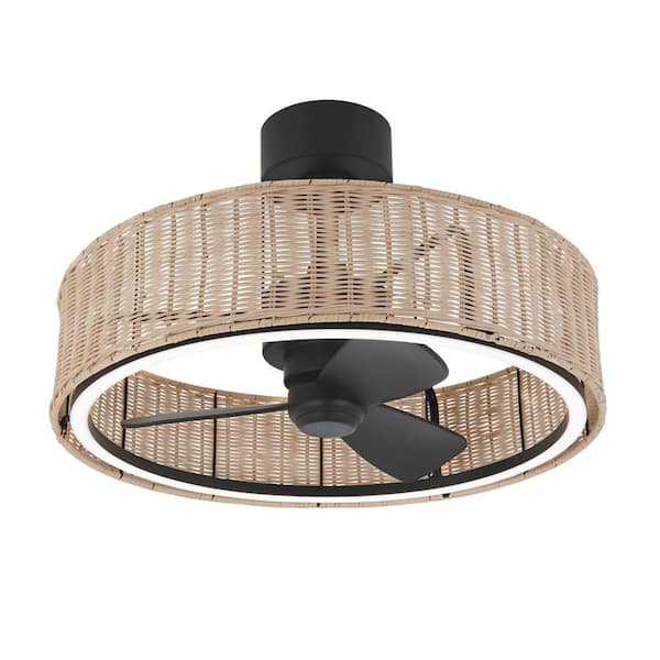 Kalani 24 in. Indoor Black and Rattan 8 Steps CCT 18.7 in. Integrated LED Ceiling Fan with Remote Included