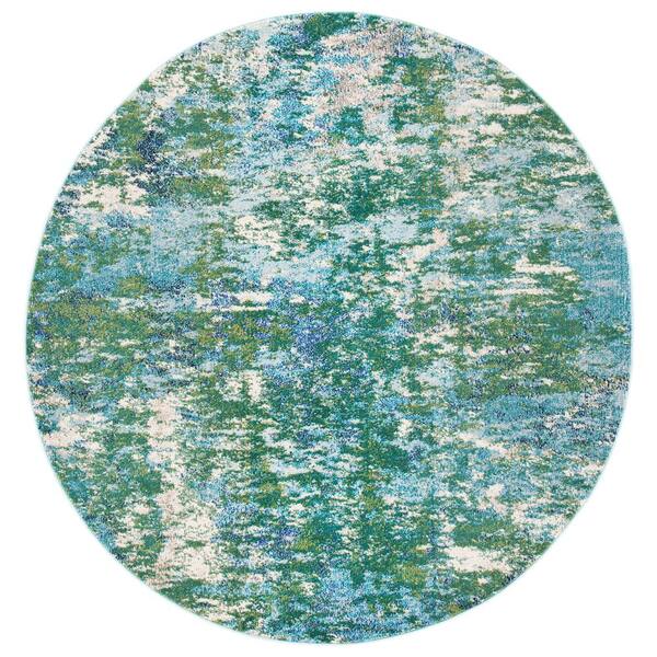 SAFAVIEH Madison Green/Turquoise 7 ft. x 7 ft. Geometric Medallion Round Area Rug
