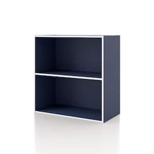 Quincy 23.7 in. Tall Stackable Steel Blue Engineered Wood 2-Shelf Modern Modular Bookcase