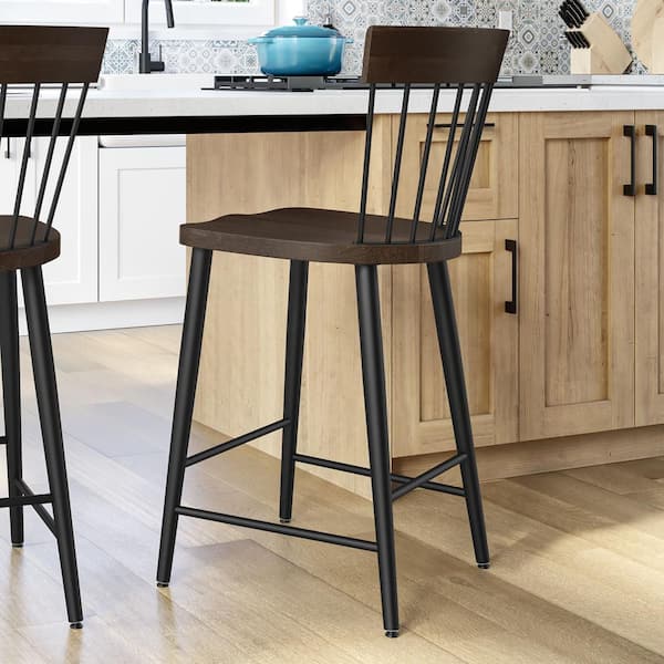 Amisco Angelina 26 in. Counter Stool - Dark Grey Wood/Black Metal