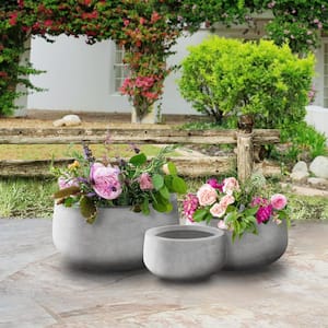 20 in., 16 in. and 10 in. D Round Raw Concrete Planter, Modern Flower Pot (Set of 3), Outdoor Planter Pot for Garden,