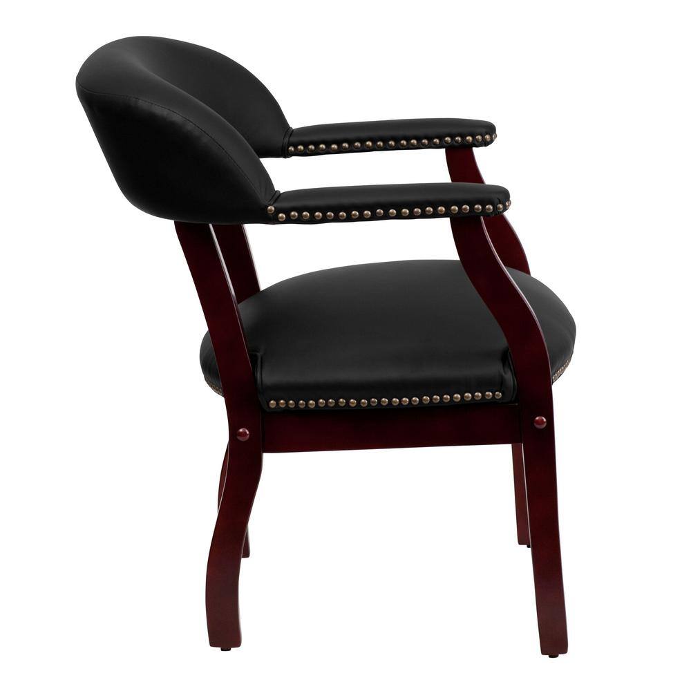Elegant Black LeatherSoft Conference Chair with Brass Nail Accents