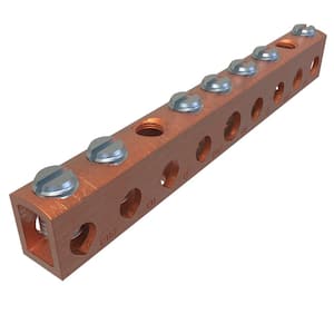 Copper Neutral Bar Connector, Conductor Range 4-14 Main, 6-14 Tap, 7 Ports