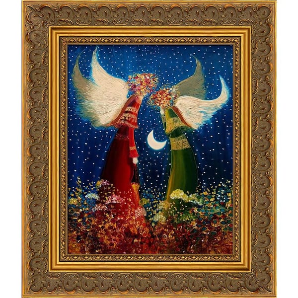 ArtistBe Angels with Baroque Antique Gold Frame by Justyna Kopania Framed Canvas Wall Art 12 in. x 14 in.
