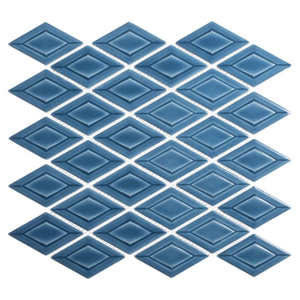 Venecia Adriatic Blue 1 in. x 3 in. 3D Framed Diamond Glossy Porcelain Wall
