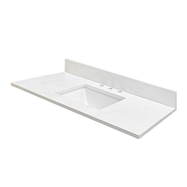 Modern 48 in. W x 18.5 in. D Quartz White Rectangular Single Sink Bathroom Vanity Top in White With Backsplash