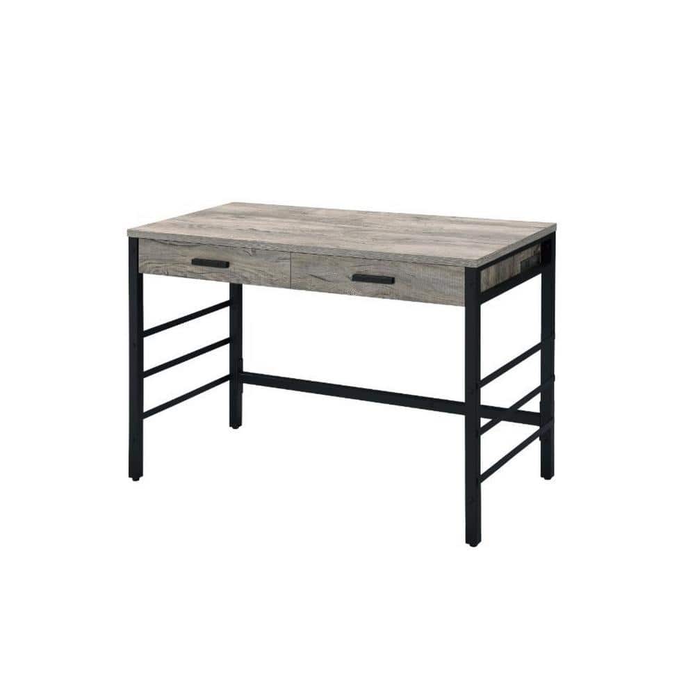 Contemporary Black and Weathered Oak Desk with USB Ports and Drawers