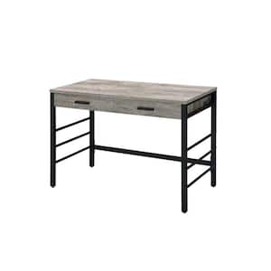42 in. Rectangular Gray and Black Wood Top 2-Drawer Writing Desk with Built in USB Port
