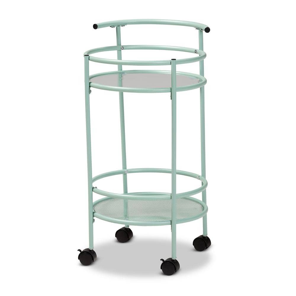 Baxton Studio Newell Mint Green and Black Kitchen Cart
