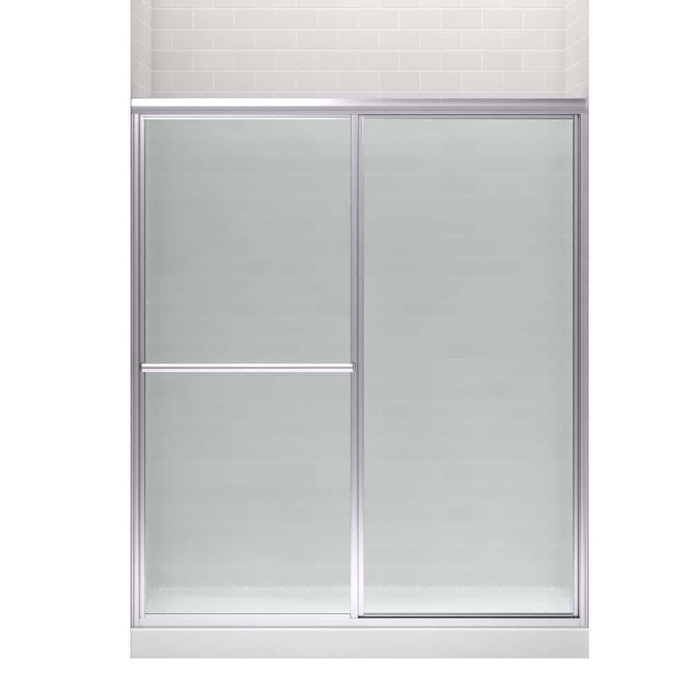 Sterling 70" Silver Framed Rain Glass Sliding Shower Door
