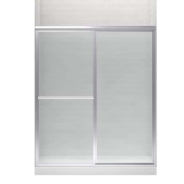 Deluxe 55-60 in. W x 70 in. H Framed Sliding Shower Door in Silver with 1/8 in. Thick Rain Tempered Glass