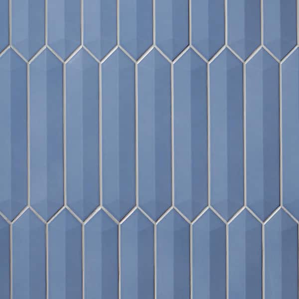 Ivy Hill Tile Axis 3D Blue 2.6 in. x 13 in. Polished Picket Ceramic Wall Tile Sample