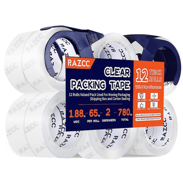1.88 in. x 65 Yards 12 Rolls Clear Heavy Duty Packaging Tape, Packing Tape with Dispensers for Packing Shipping Moving