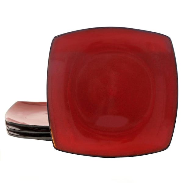 Gibson Hometrends Soho Lounge 4 Piece 10.5 in. Square stoneware Dinner Plate Set in Red