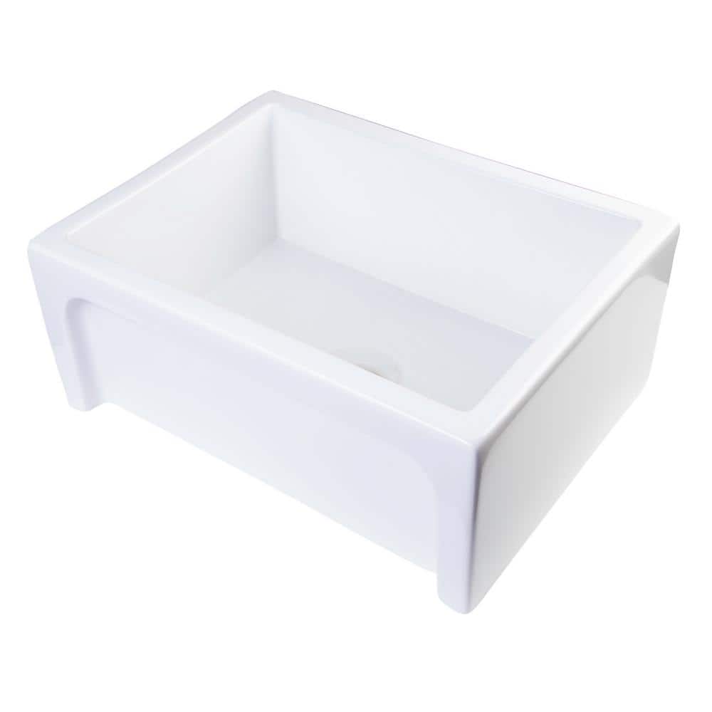 24'' White Fireclay Farmhouse Apron Single Bowl Sink