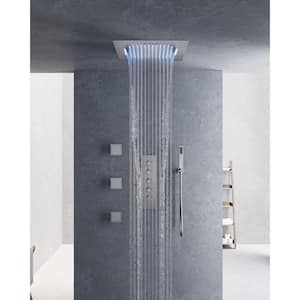 Thermostatic 15-Spray 20 in. Square LED Mood Lighting Bluetooth Music Shower System with Valve in Brushed Nickel