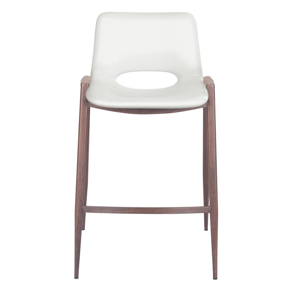 White and Walnut Mid-Century Modern Counter Stools, Set of 2