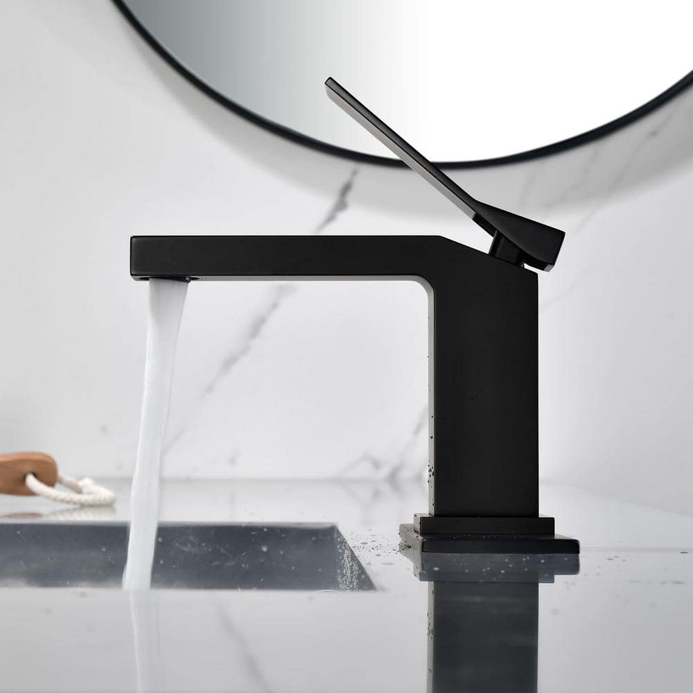 Matte Black Brass Single Handle Bathroom Faucet with Drain Kit