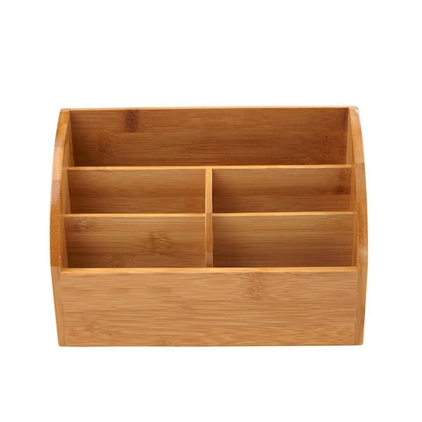 Mind Reader Bamboo 5-Compartment Desk Storage Organizer, Brown