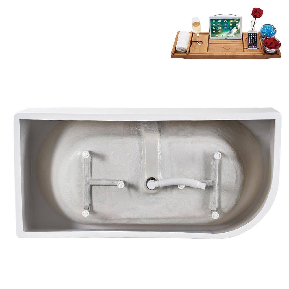 67" Glossy White Acrylic Freestanding Soaking Tub with Tray