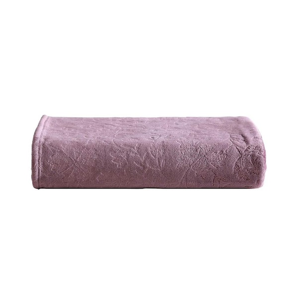 Eddie Bauer Woodblock Floral Plum Grey Ultra Soft Plush Fleece Reversible 50 x 70 Throw Blanket
