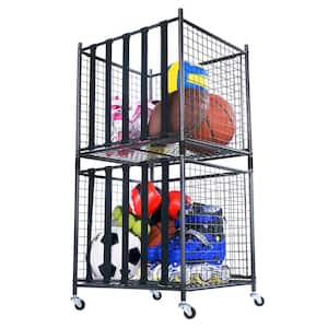 80 lbs. Weight Capacity Stackable Rolling Sports Ball Storage Cart with Elastic Straps