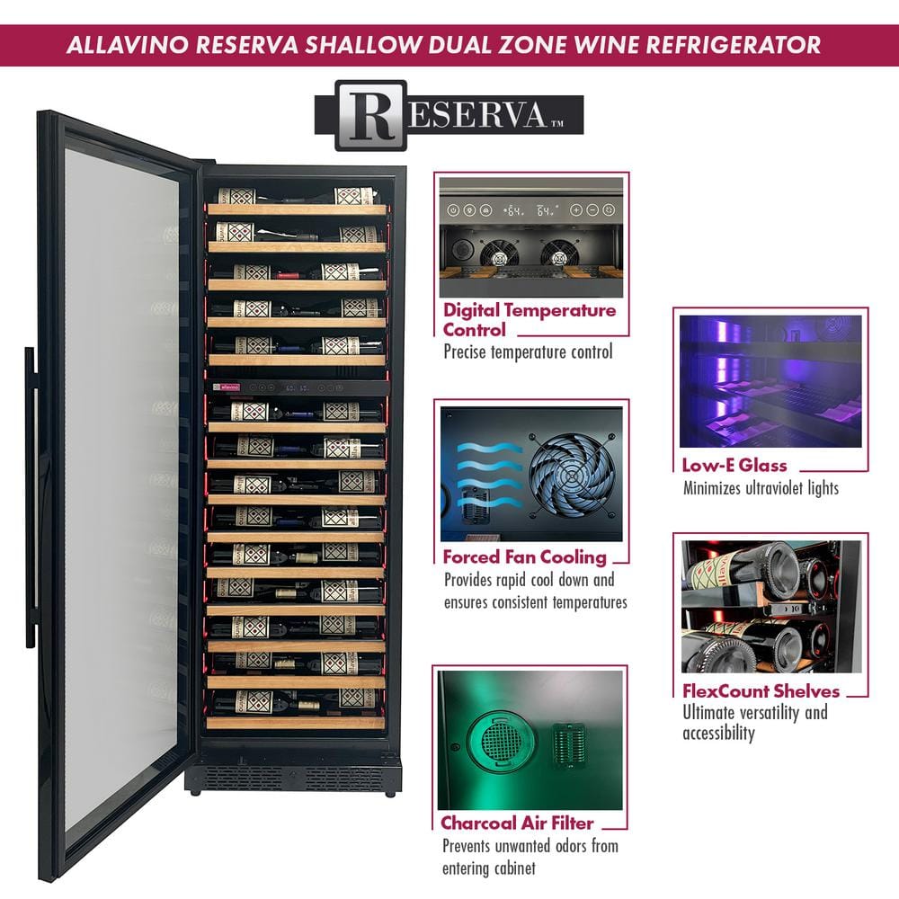 Allavino Dual Zone Black Freestanding 67 Bottle Wine Refrigerator