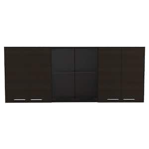 59.1 in. W x 12.4 in. D x 23.62 in. H Wall Kitchen Cabinet with Glass, 4 Shelves, 2 Double Door in Black