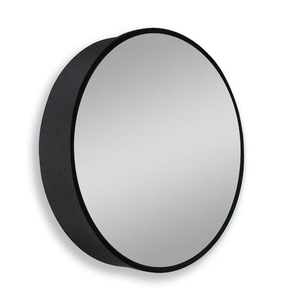 FUNKOL 4.9 in. D x 24 in. W x 24 in. H Black Metal Round Framed Bathroom Surface Mount or Recess Medicine Cabinet with Mirror