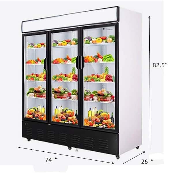 76 in. 58 cu. ft. NSF Commercial 3-Glass Door Merchandiser Display Refrigerator in White