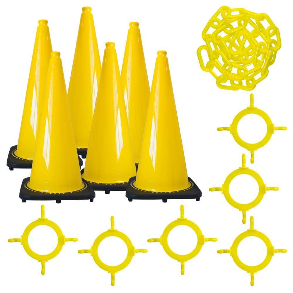 Mr. Chain 28 in. Yellow Traffic Cone and Chain Kit 93202-6 - The
