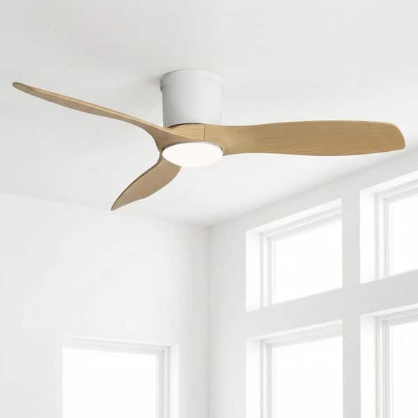 52 in. Integrated LED Indoor Flush Mount Oak 3 ABS Blades Standard Ceiling Fan with Dimmable Light, Remote 6-Speed