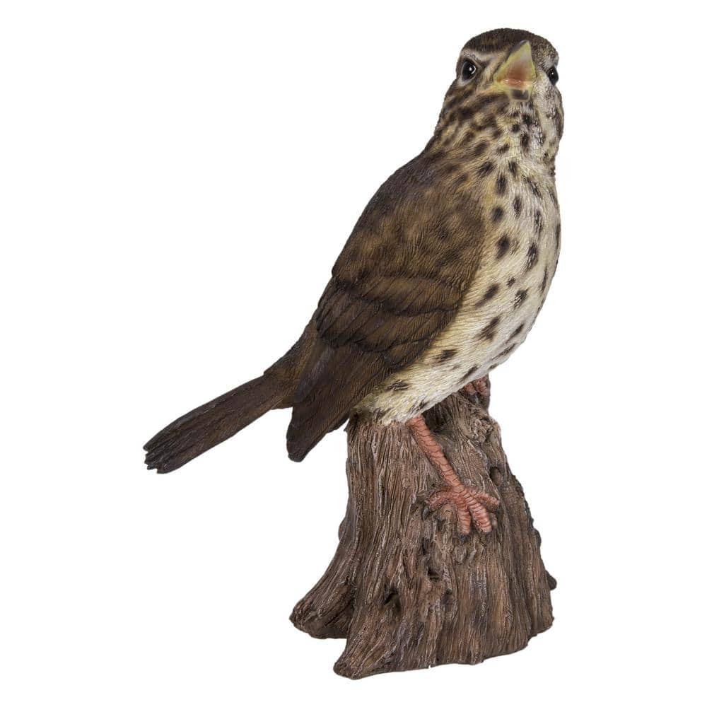 Brown Polyresin Songbird on Stump with Motion Sensor