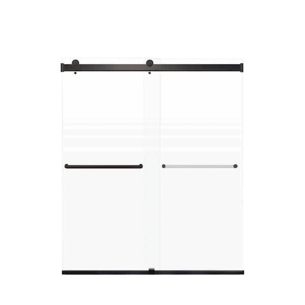 Transolid Brianna 60 in. W x 70 in. H Sliding Frameless Shower Door in Matte Black Finish with Frosted Glass