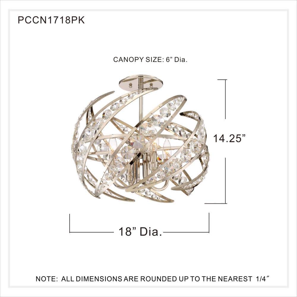 Crescent Crystal Accent 18" Polished Nickel Semi-Flush Mount