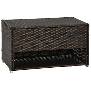 81 gal. Brown Steel Outdoor Deck Box and Shoe Storage, PE Rattan Wicker Towel Rack with Liner for Indoor, Outdoor, Patio