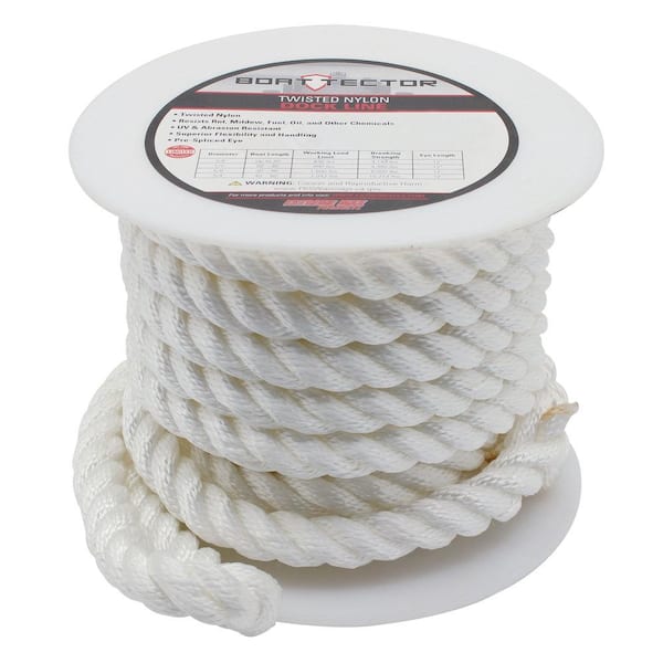 BoatTector Twisted Nylon Dock Line - 3/4 in. x 30 ft., White