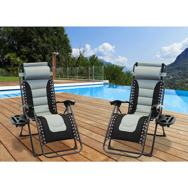 Black Foldable Metal Frame Padded, Folding Cloth Lawn Chairs