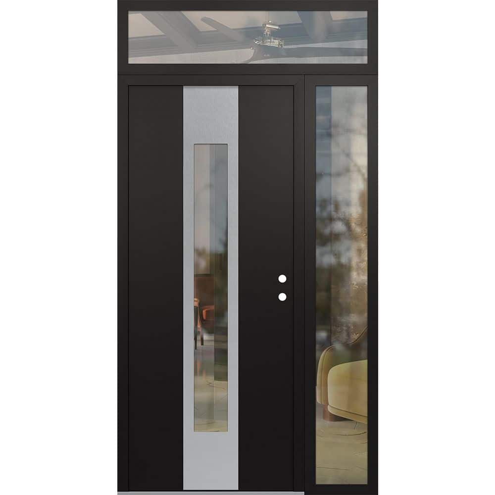 A1 52 in. x 96 in. Silver P Left-Hand/Inswing Clear Glass Black/Black Sidelite+Transom Steel Prehung Front Door price history on PriceWatchPro