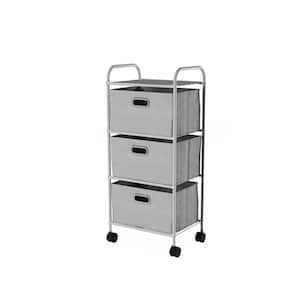 12 in. W x 35.5 in. H 3-Drawer Rolling Metal Storage Organizer with Fabric Bins
