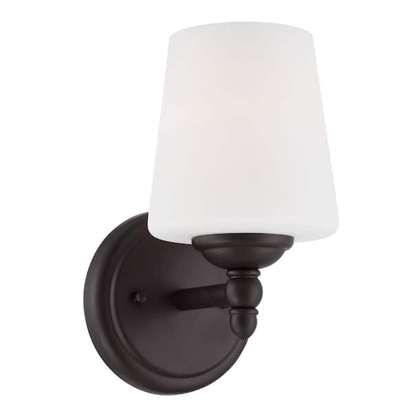 Darcy 5.25 in. 1-Light Oil Rubbed Bronze Transitional Wall Sconce with White Opal Glass Shade