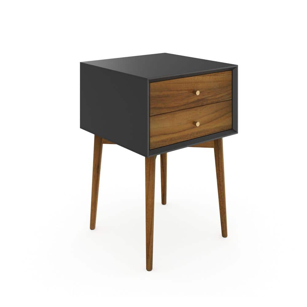 Harper Black and Brown MDF Nightstand with Pinewood Legs, Set of 2