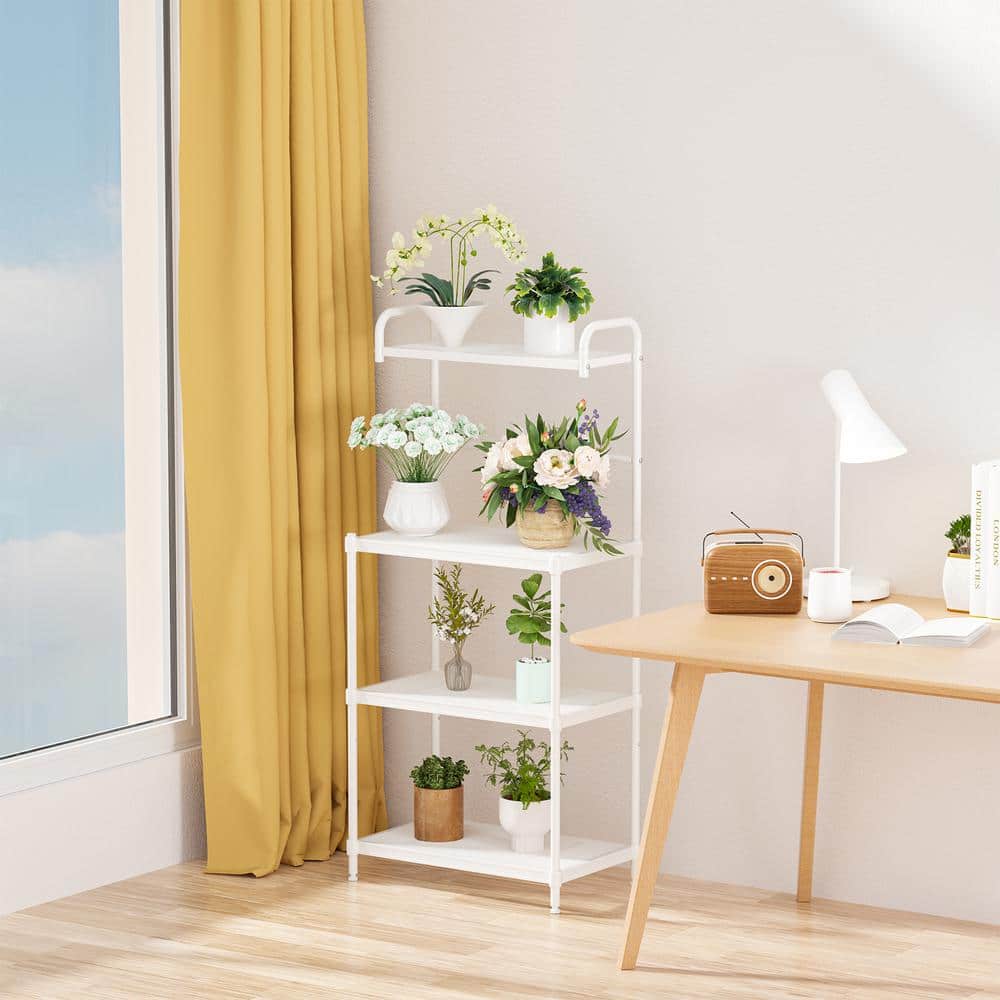 4-Shelf White Pantry Organizer with Metal Shelves