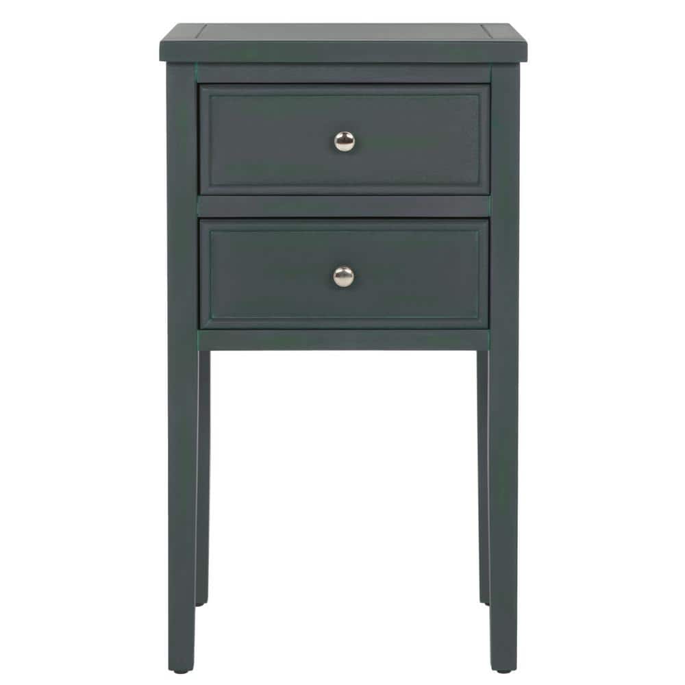 Transitional Blue-Gray Wood and Metal Accent Table with Storage