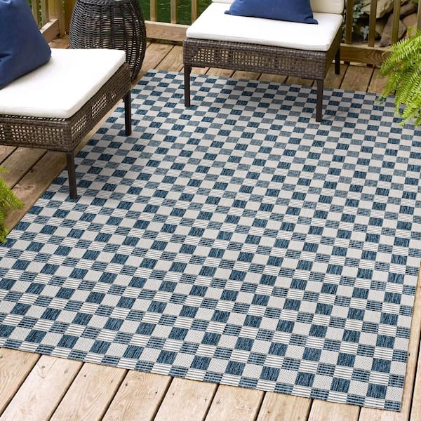Aimee Traditional Cottage Checkerboard Navy/Cream 8 ft. x 10 ft. Indoor/Outdoor Area Rug