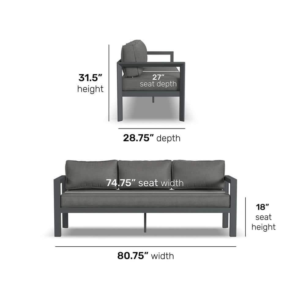 Gray Aluminum Outdoor Sofa with Weather-Resistant Cushions