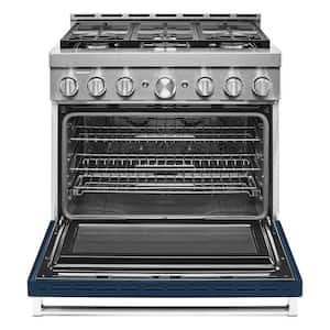 36 in. 5.1 cu. ft. Smart Commercial-Style Gas Range with Self-Cleaning and True Convection in Ink Blue