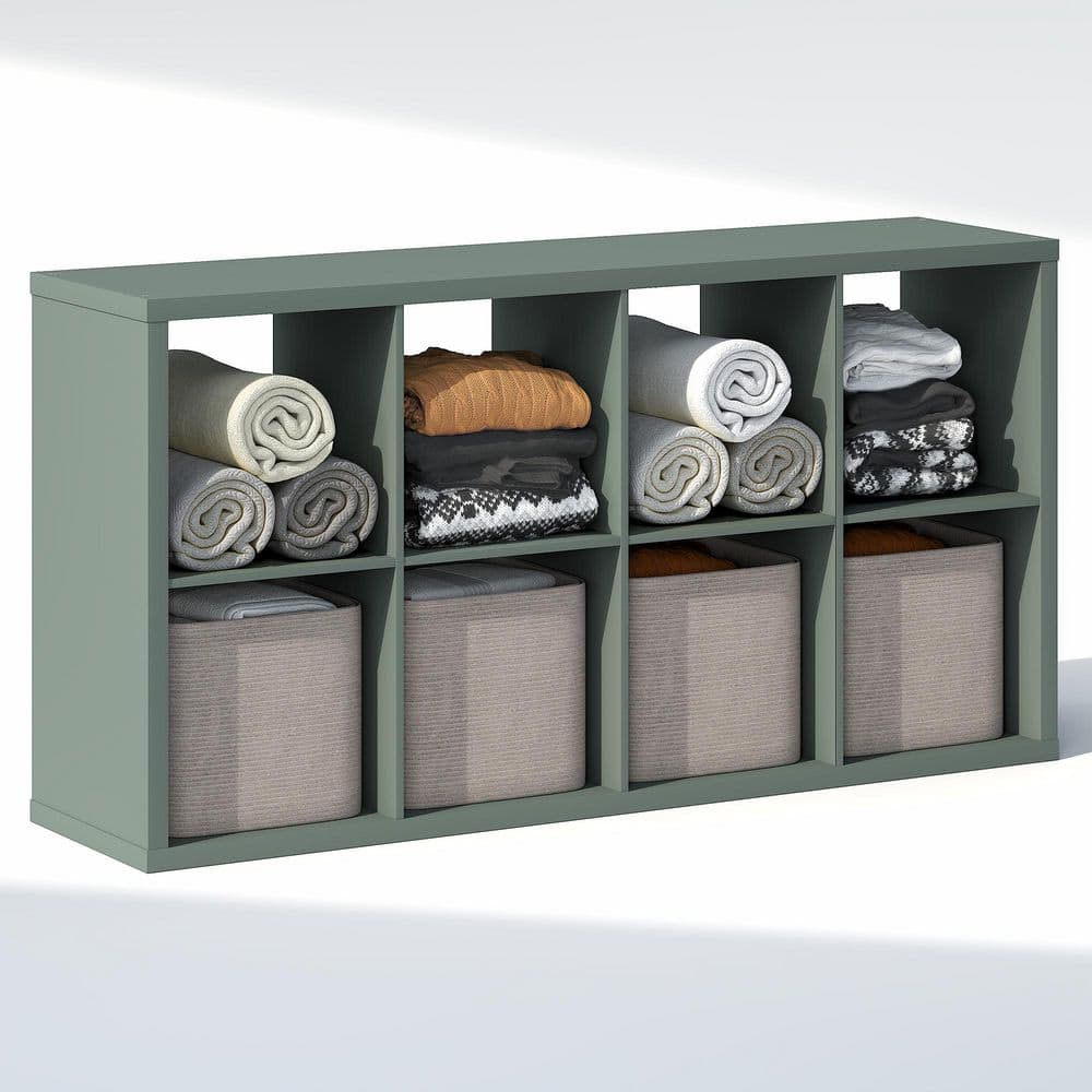Furinno CUBIC 57.9 in. Tall Sage Green Wood 8-Cube Bookcase