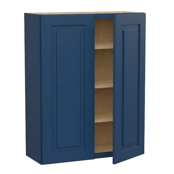 Home Decorators Collection Grayson 33 in. W x 12 in. D x 42 in. H Assembled Plywood Wall Kitchen Cabinet in Mythic Blue with Soft Close
